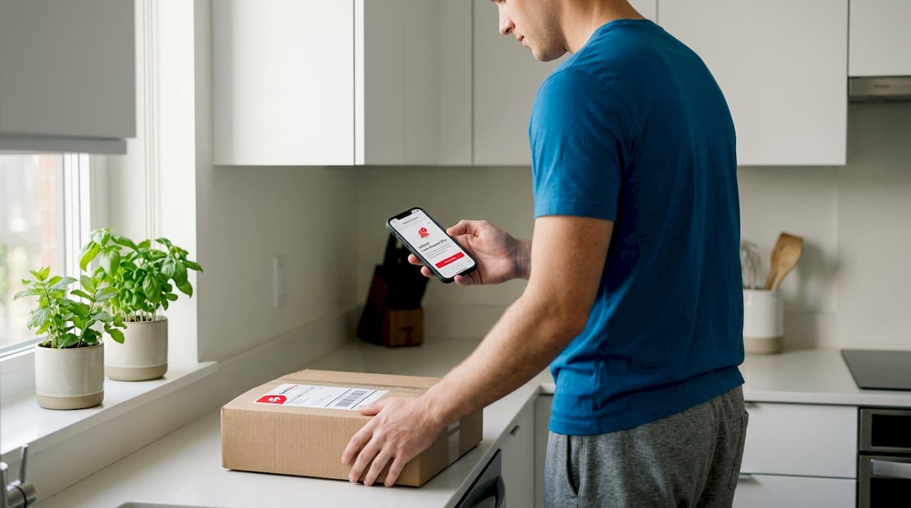 Resident receives package at apartment door