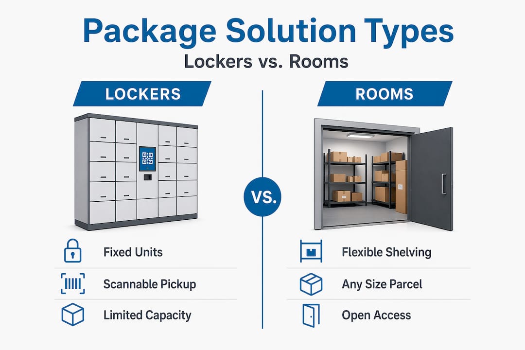 Infographic comparing lockers and package rooms