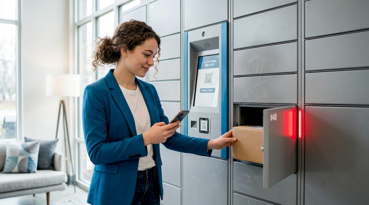 Resident retrieving package from smart locker