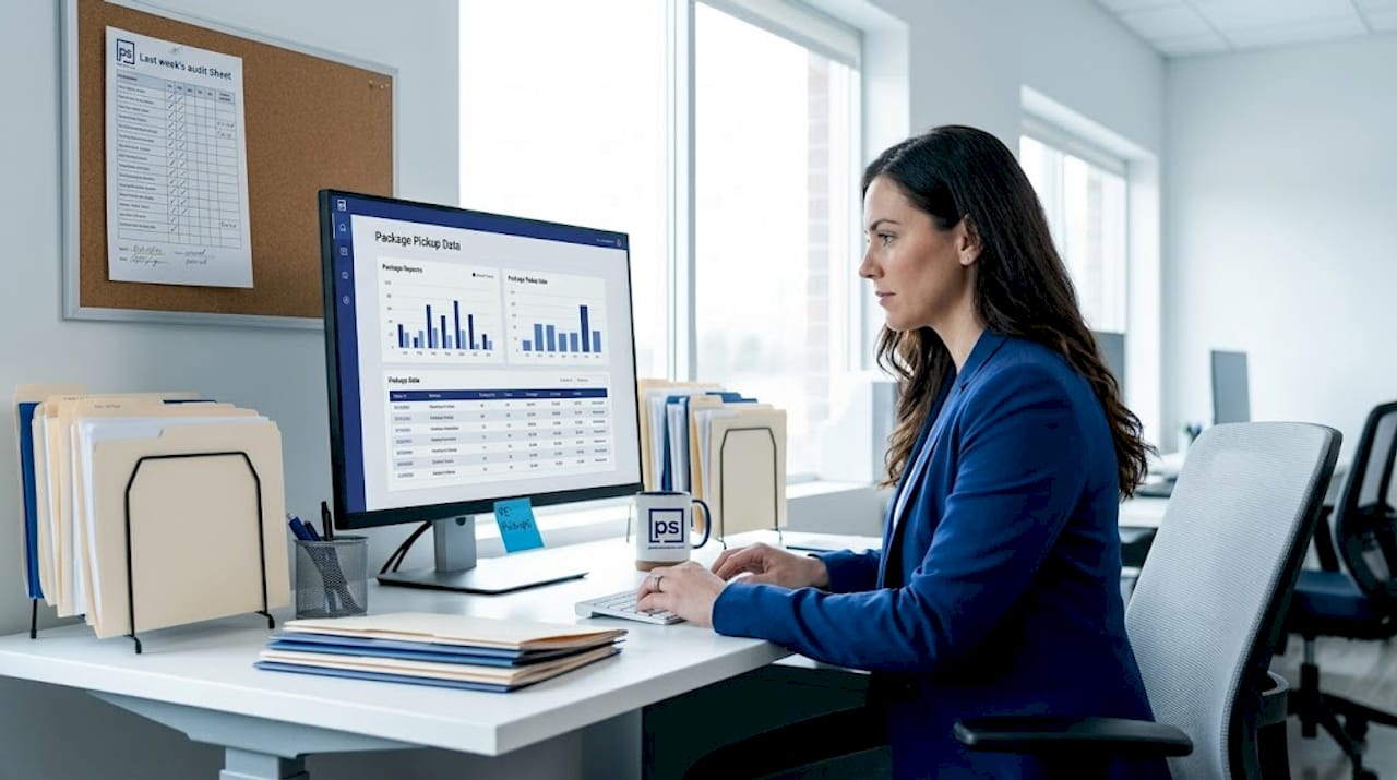 Supervisor reviews package pickup KPI dashboard