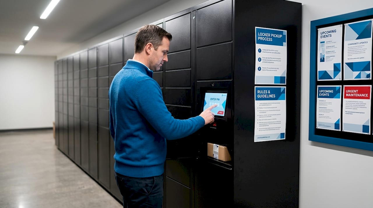 Resident collecting parcel from package locker