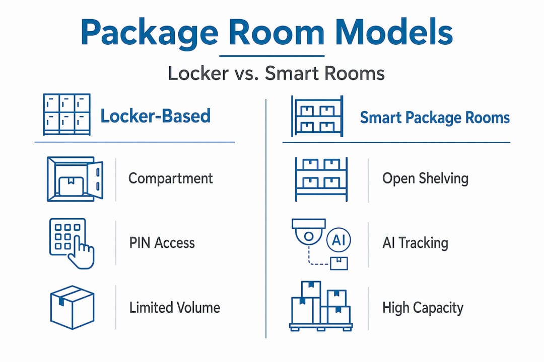 Infographic comparing locker and smart package rooms