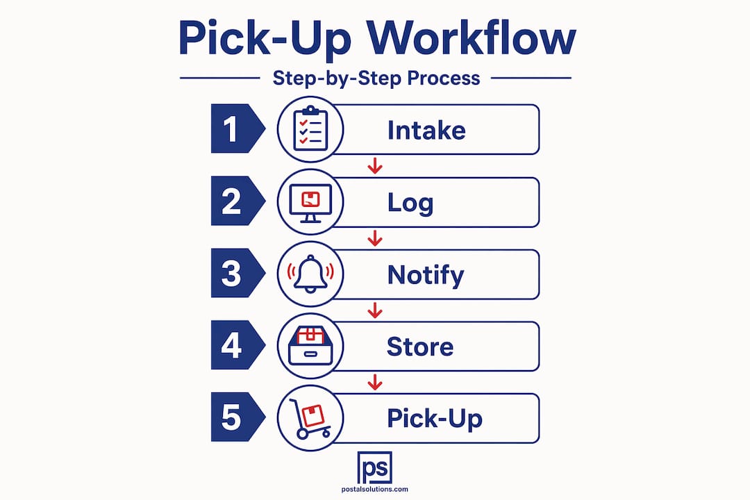 Infographic detailing package pick-up workflow steps