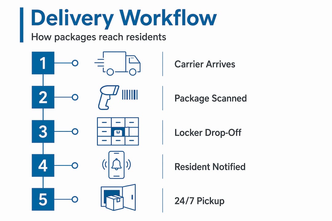 Infographic shows package delivery workflow steps