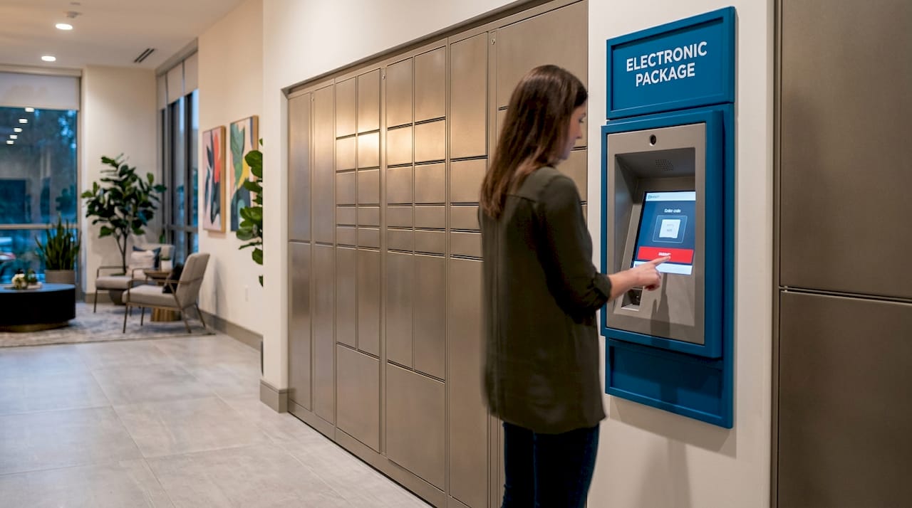 Resident opening secure electronic package locker door