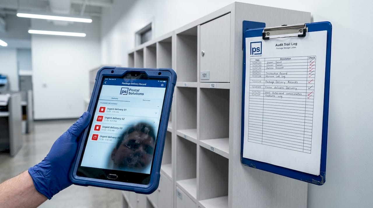 Package storage lockers with audit trail logs