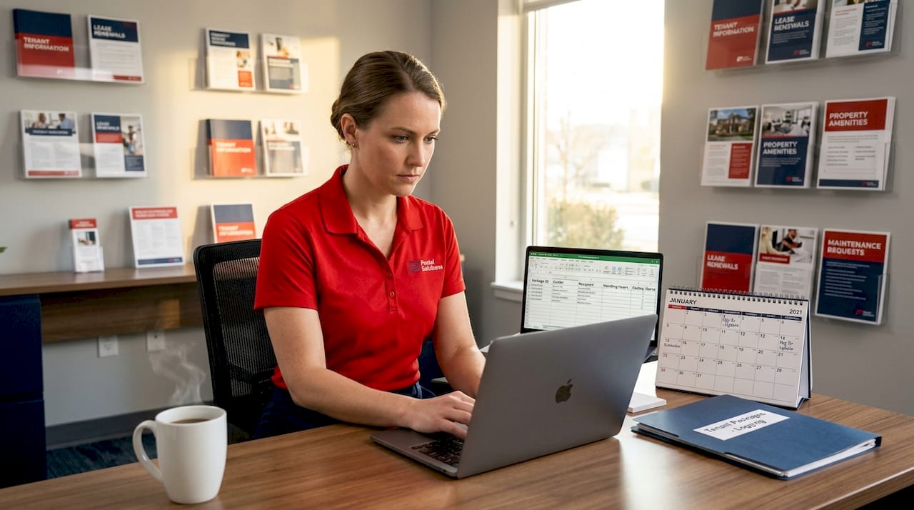 Apartment staff logging package handling time