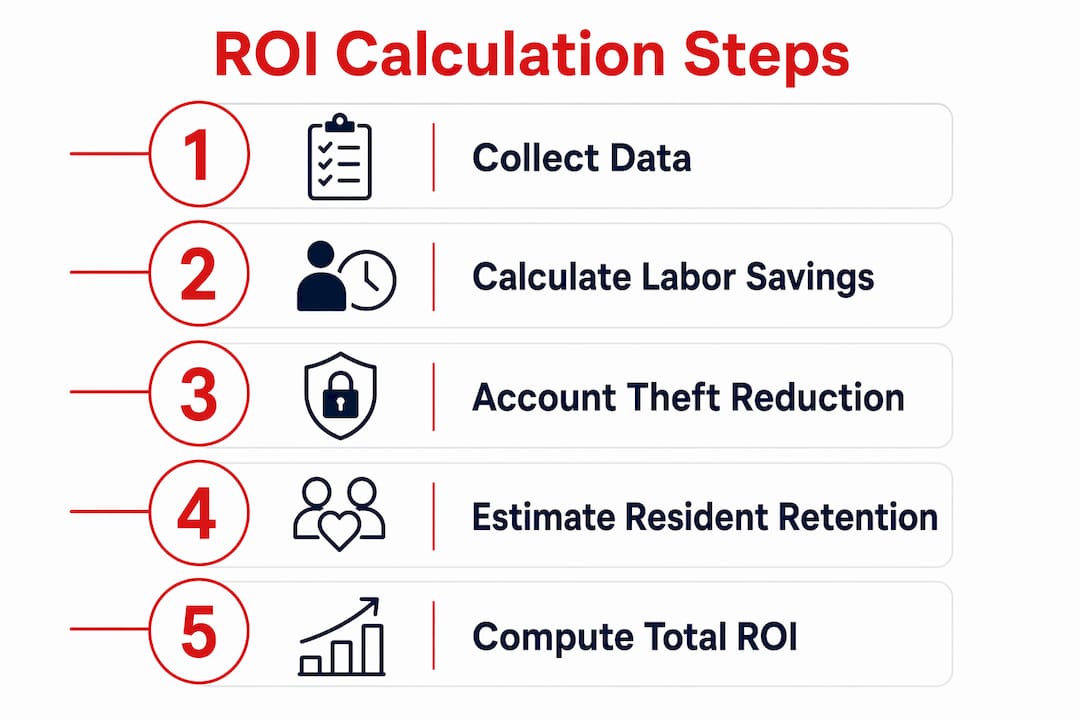 Infographic illustrating package locker ROI calculation steps