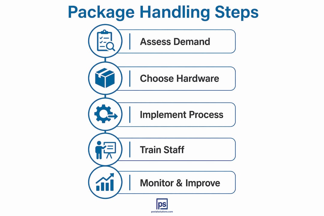 Infographic illustrating package handling process steps