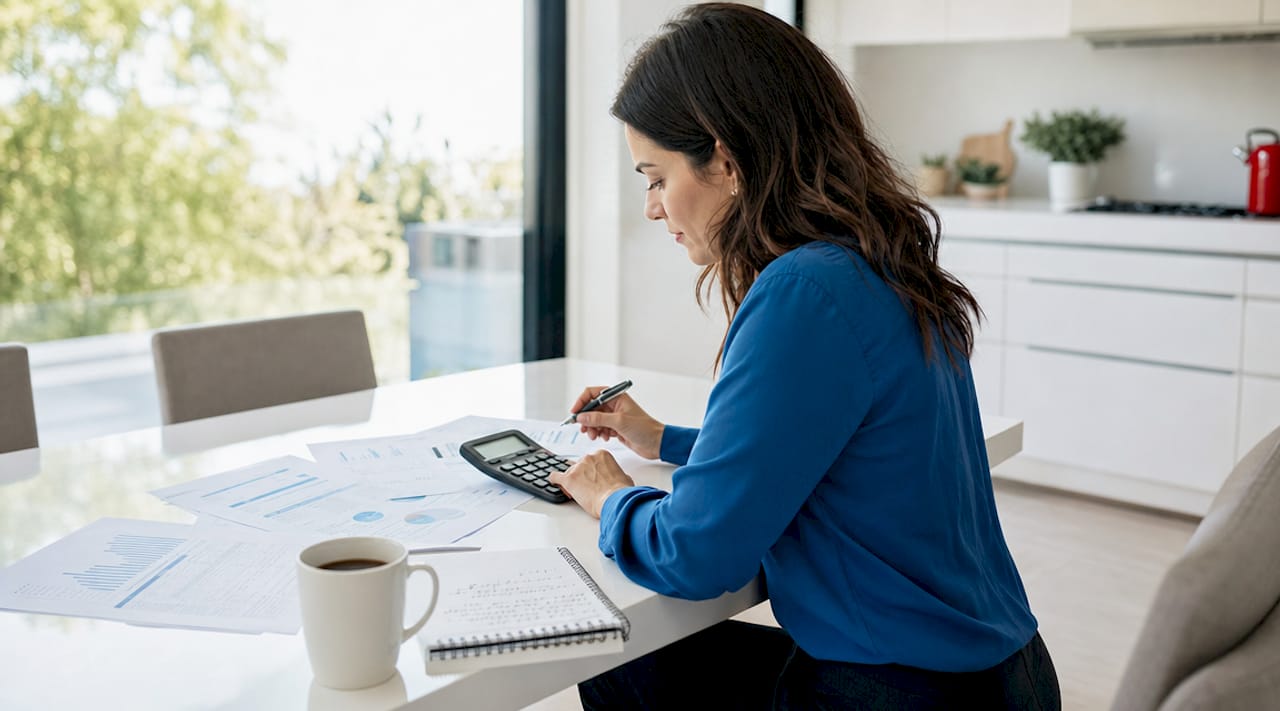 Close-up of hands calculating mortgage effect on ROI