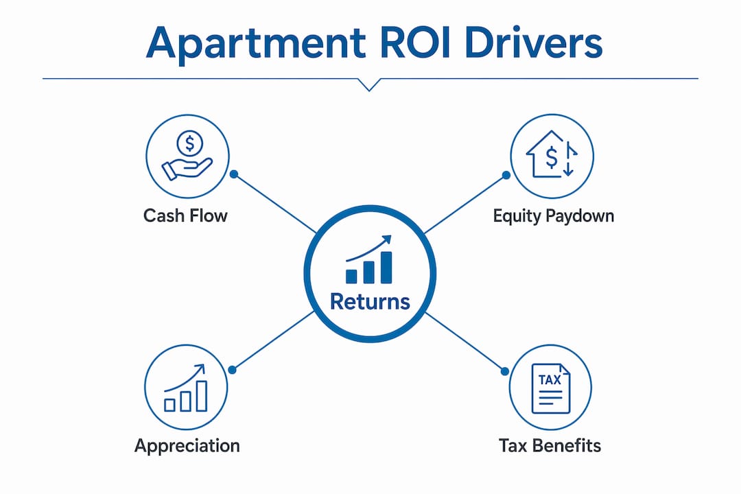 Infographic illustrating key apartment ROI factors