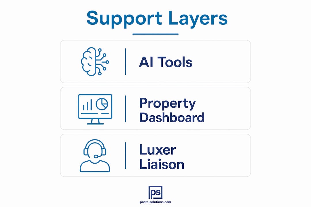 Infographic illustrating Luxer One support service layers
