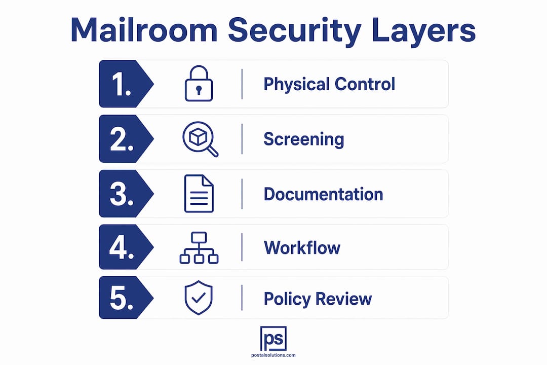 Infographic illustrating key mailroom security layers