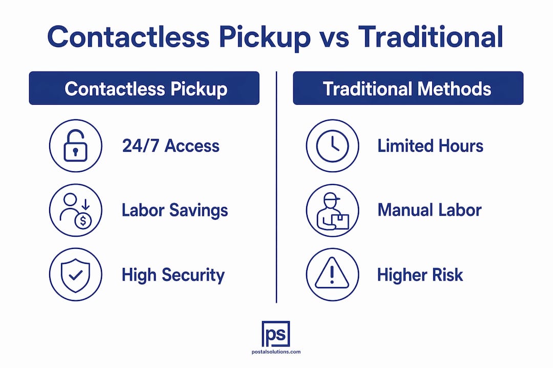 Infographic comparing contactless pickup and traditional package methods