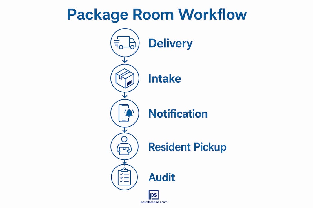 Infographic illustrating Luxer One package room workflow