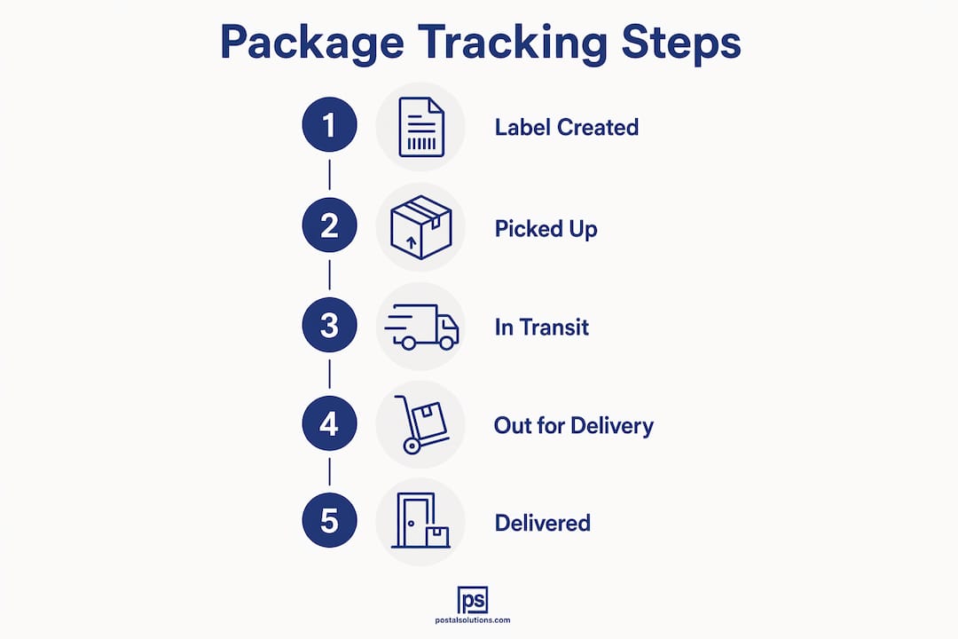 Infographic showing package tracking steps
