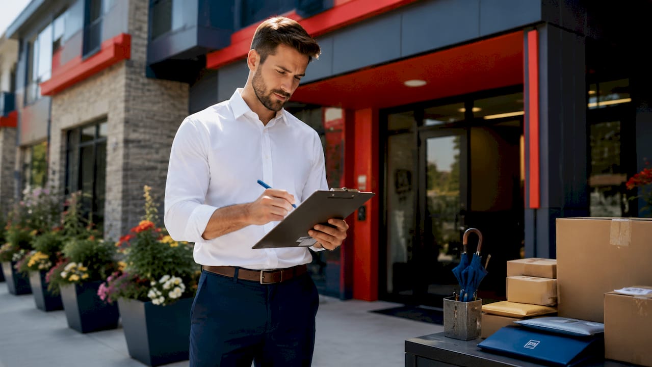 Property manager reviewing package delivery records