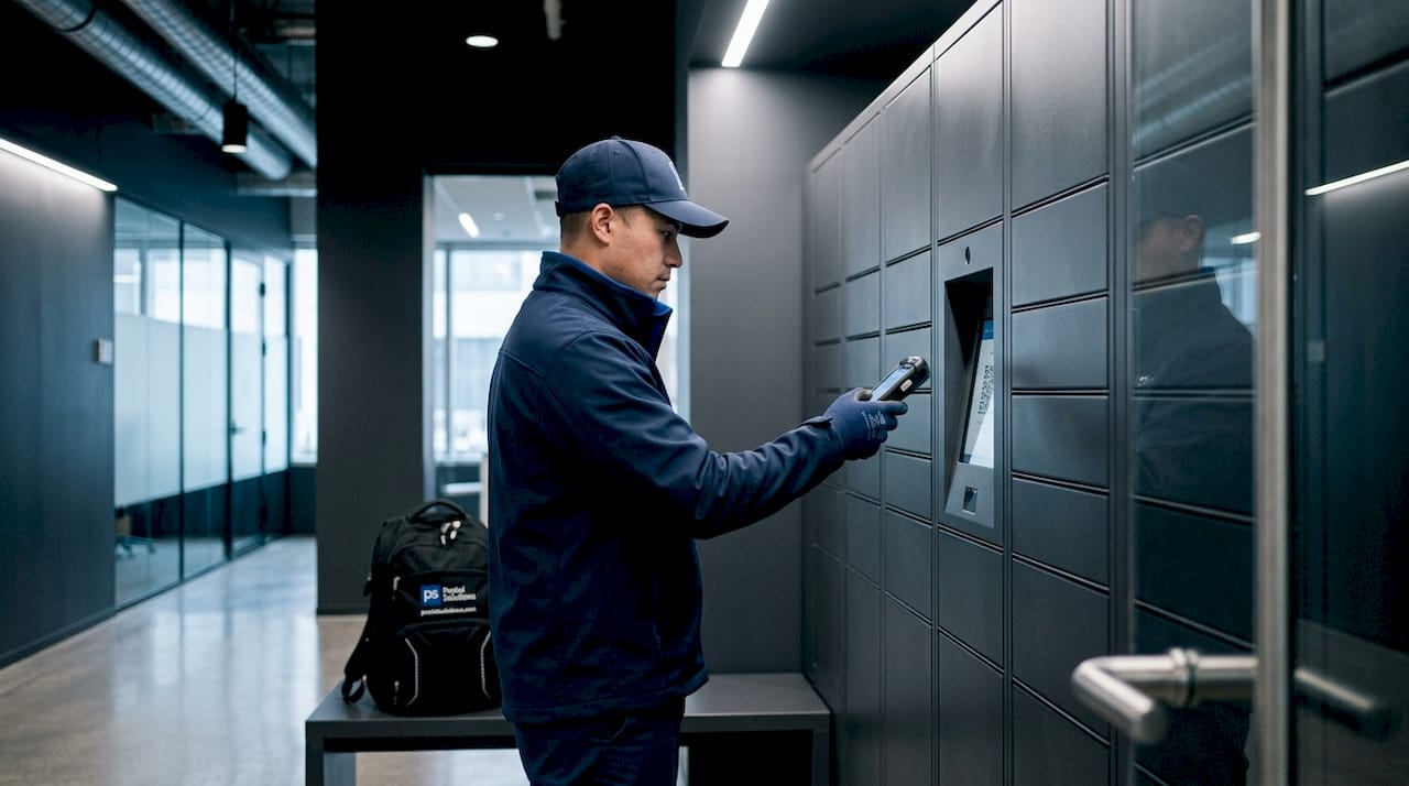 Delivery worker scanning smart locker QR code