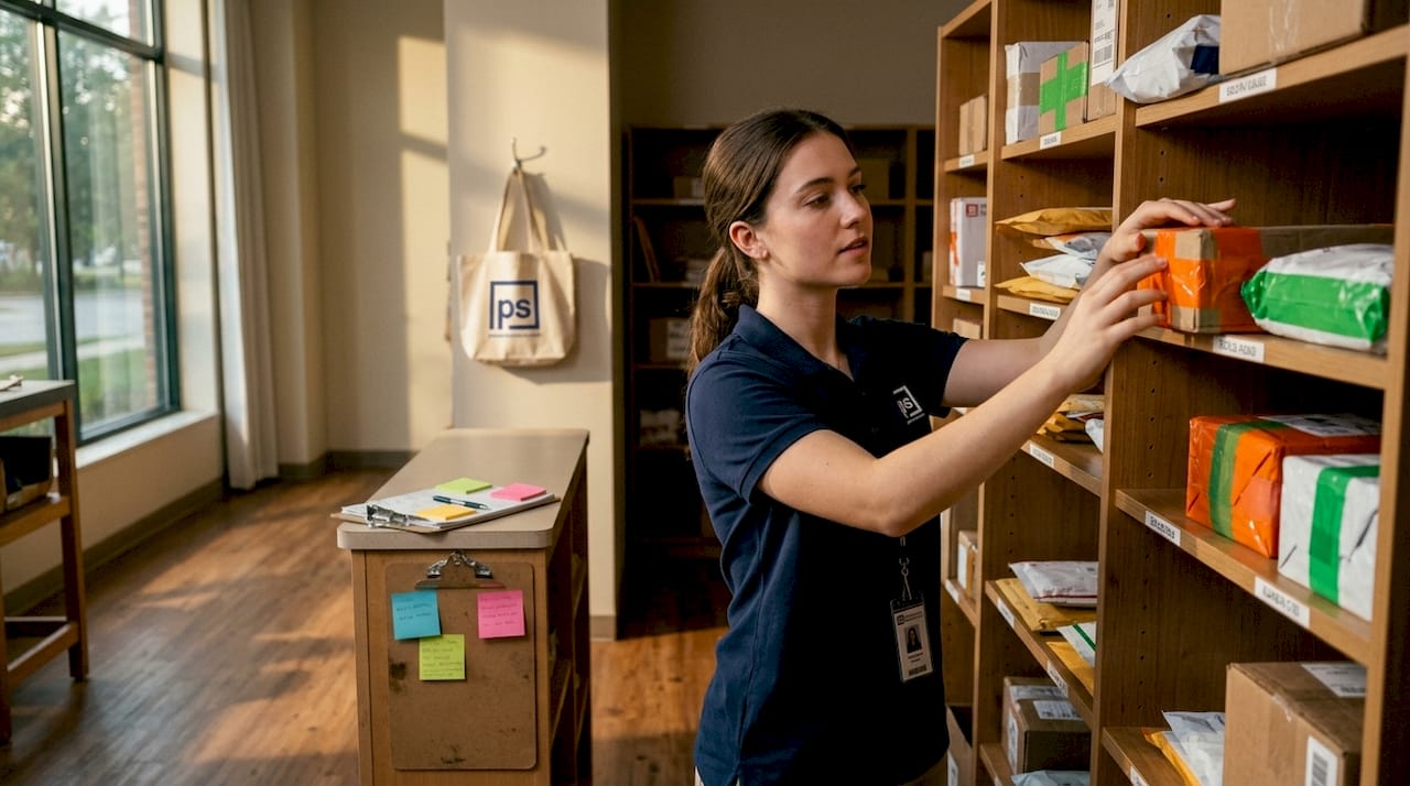 Mailroom manager organizing packages