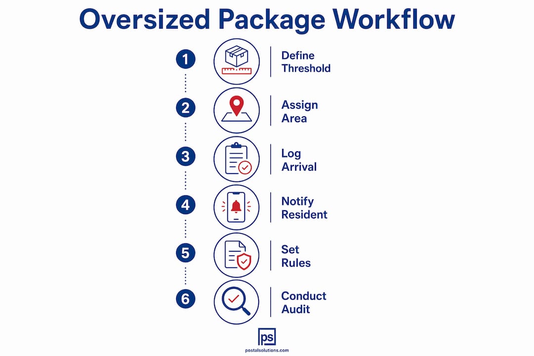 Infographic showing oversized package handling steps