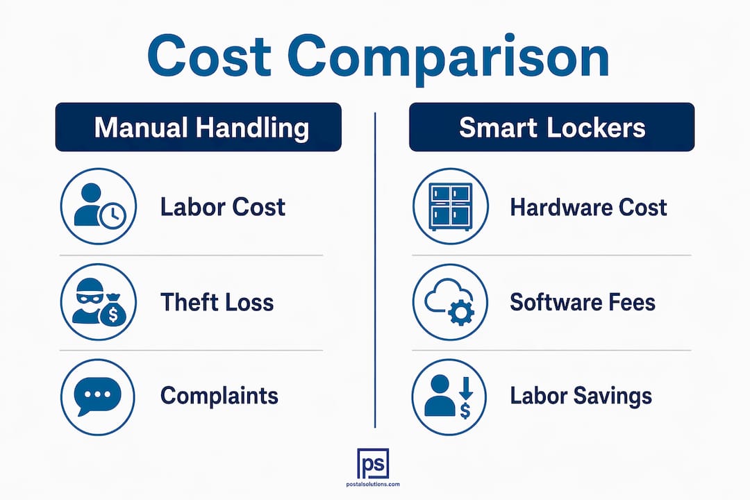 Infographic comparing manual handling and smart locker costs