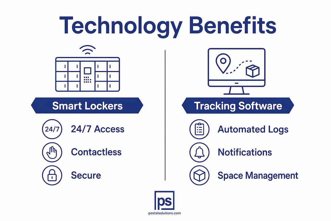 Infographic comparing smart lockers and tracking software benefits