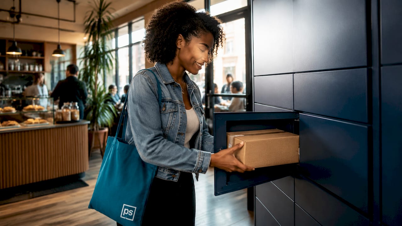 Woman placing package in smart locker