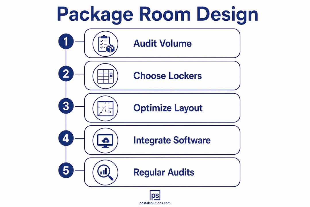 Infographic showing package room design steps
