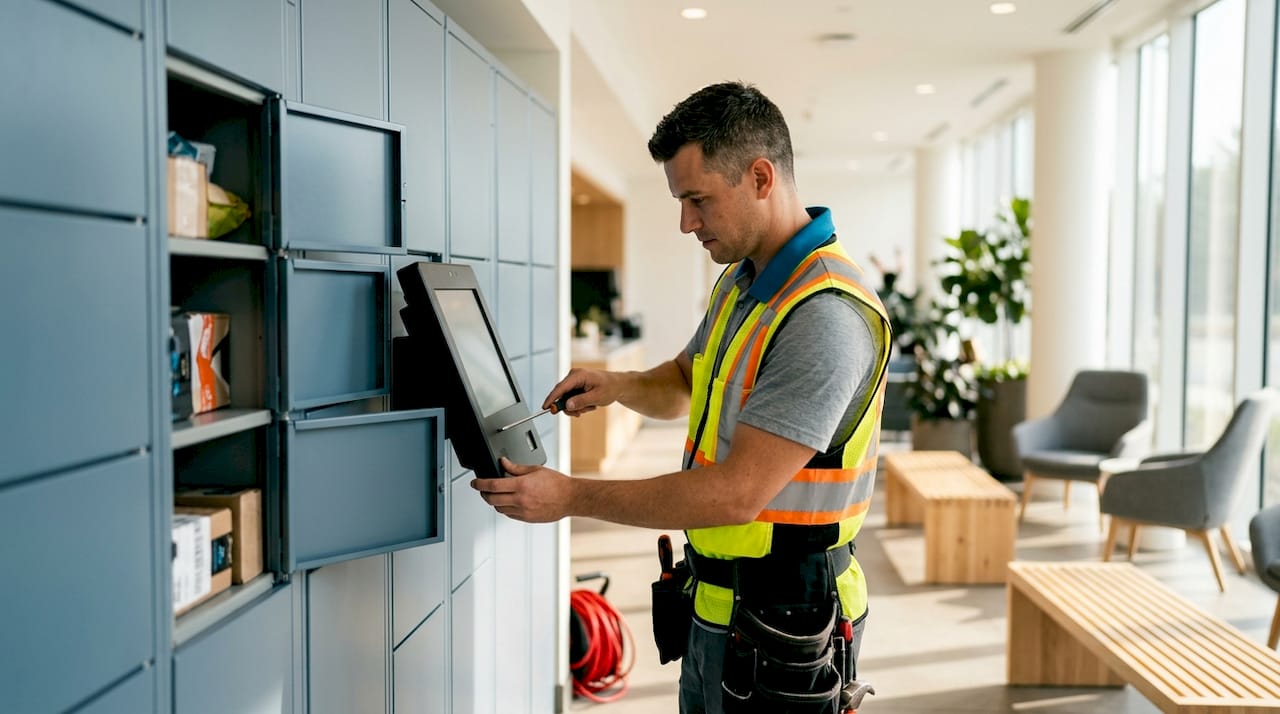 Technician installing smart locker system