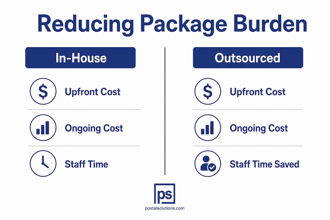 Infographic comparing in-house vs outsourced package management