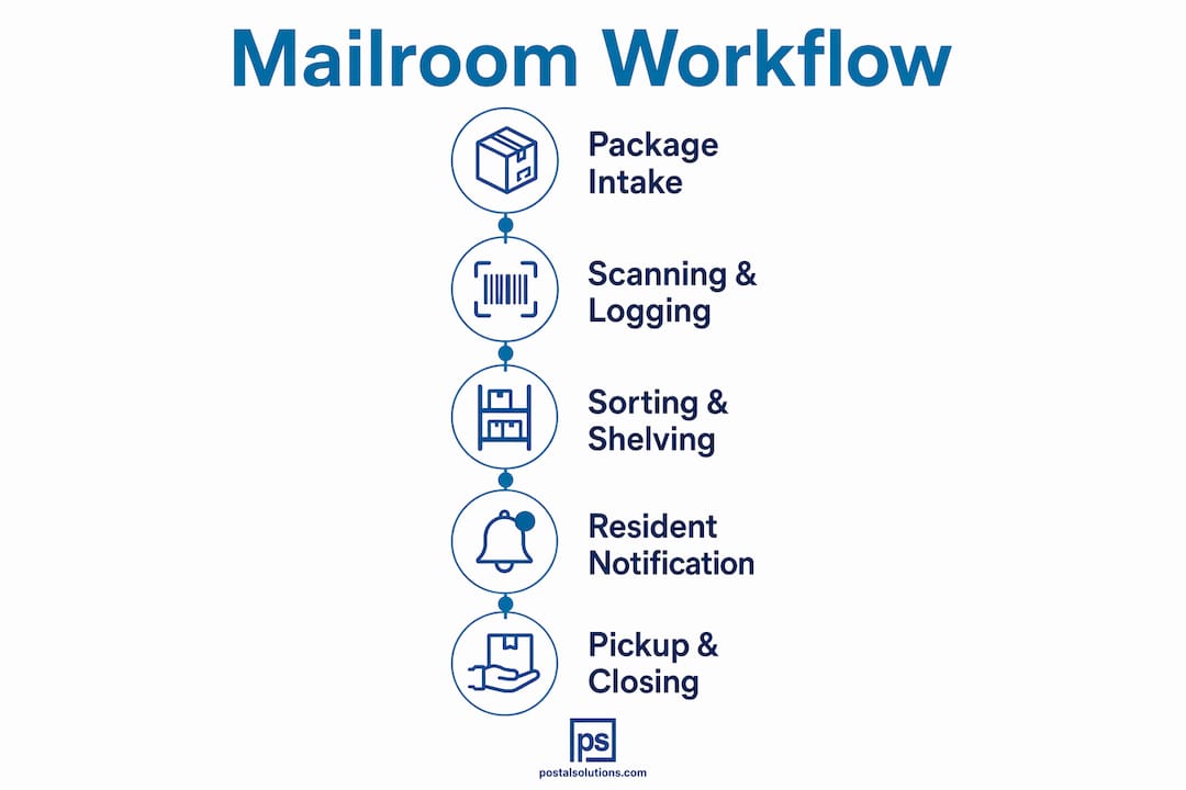 Infographic showing mailroom workflow steps