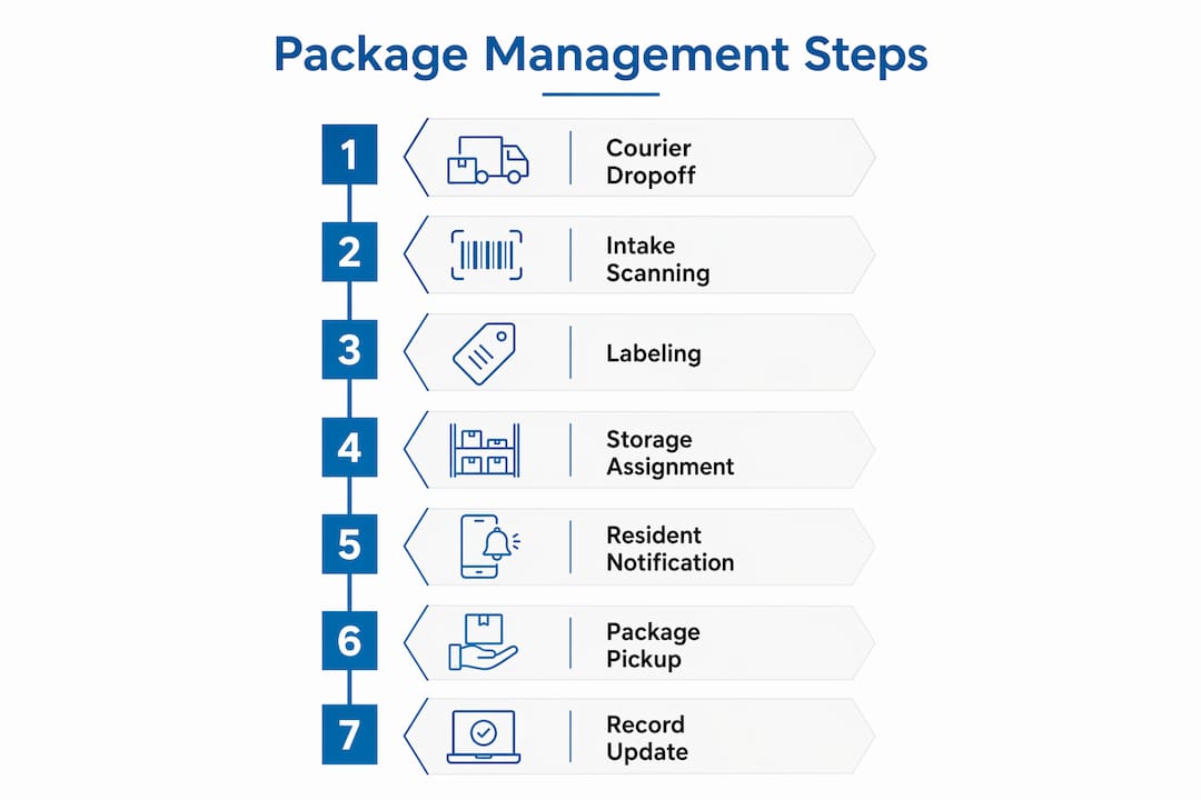 Infographic outlining package management workflow steps