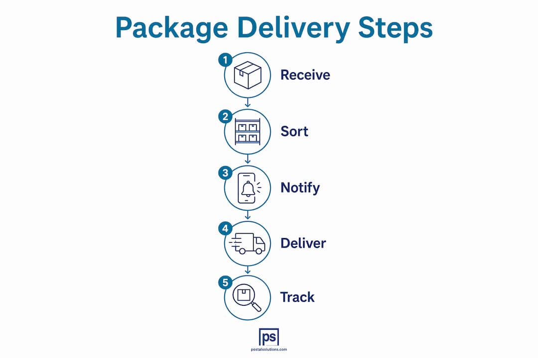 Infographic showing package delivery management steps