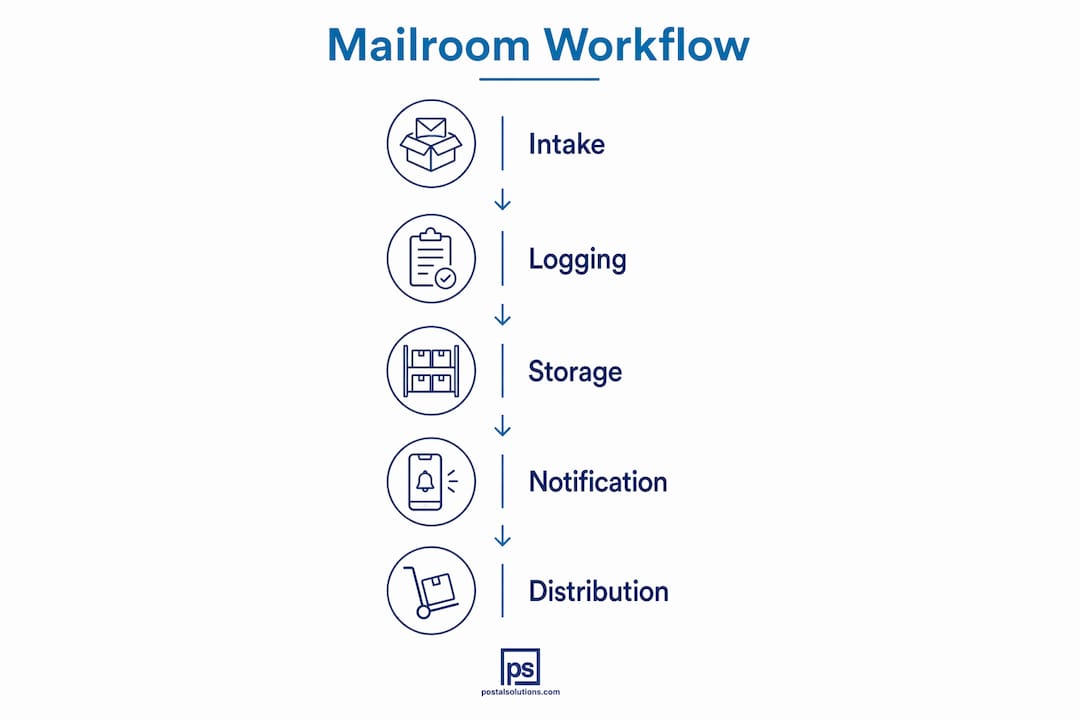 Infographic illustrating mailroom workflow steps