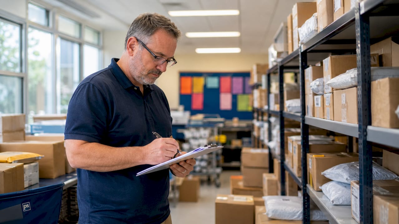 Staff logging packages in student mailroom