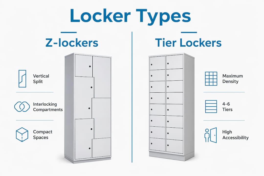 Infographic comparing Z-lockers and tier lockers