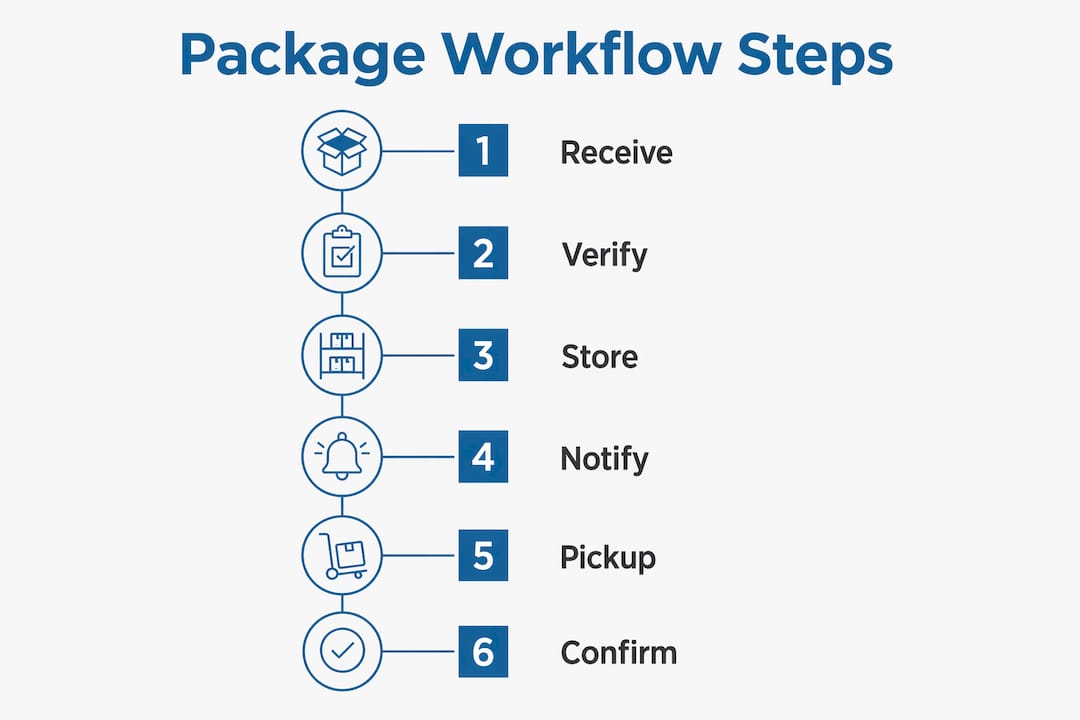 Infographic showing six steps in resident package workflow