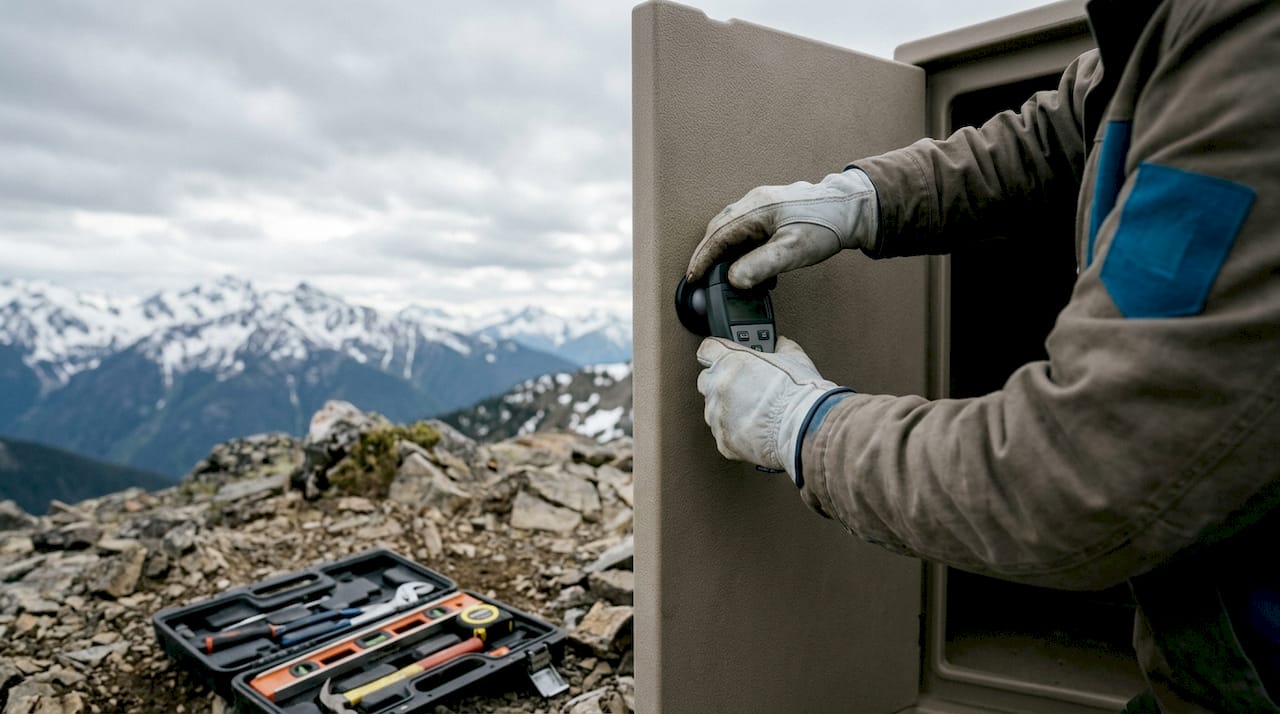 Hands testing locker material UV resistance outdoors