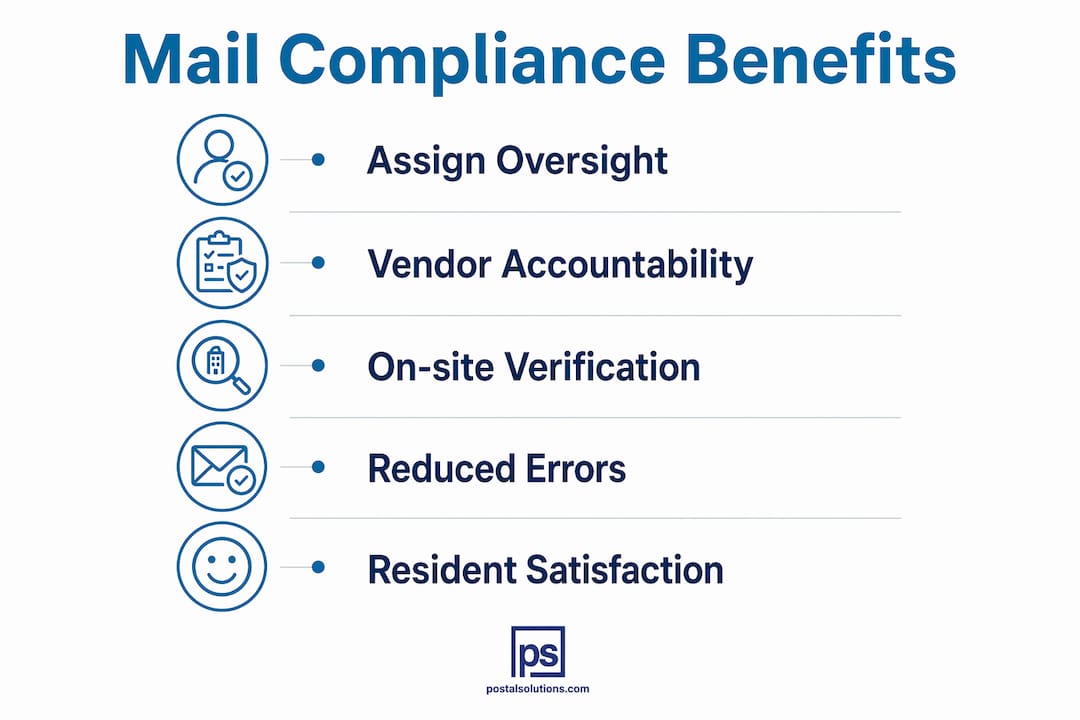 Infographic illustrating mail compliance management benefits