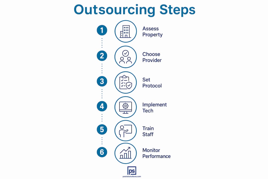 Infographic illustrating steps in mail delivery outsourcing