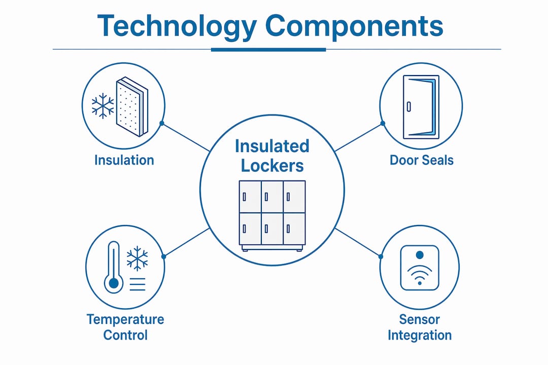 Infographic showing insulated locker cabinet technology components