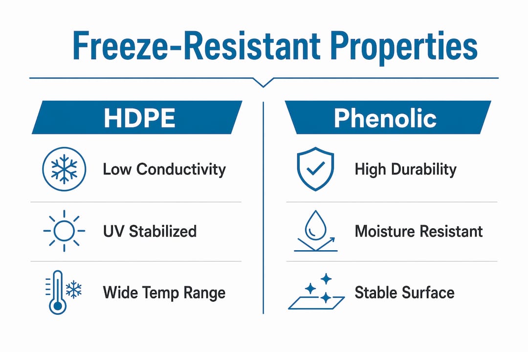 Infographic comparing HDPE and phenolic locker materials