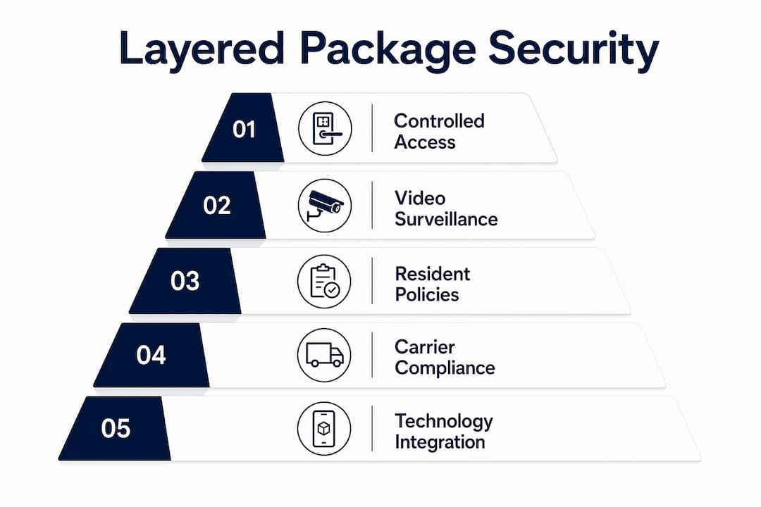 Infographic showing core components of package security strategy