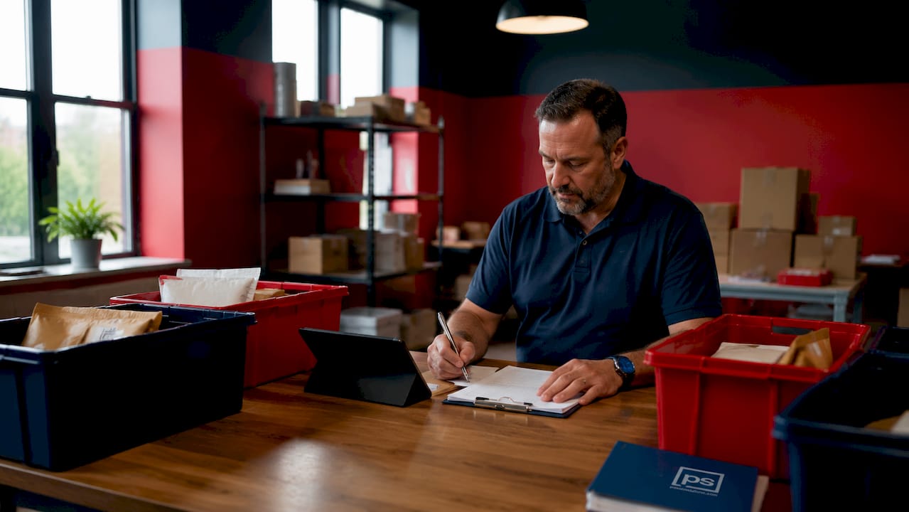 Building staff preparing weekly package audit in mailroom