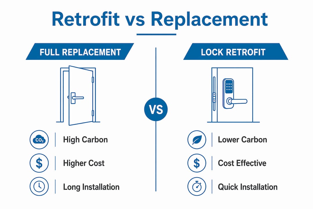 Infographic comparing locker retrofit and full replacement sustainability