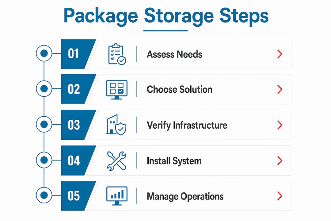 Infographic showing key steps for package storage implementation