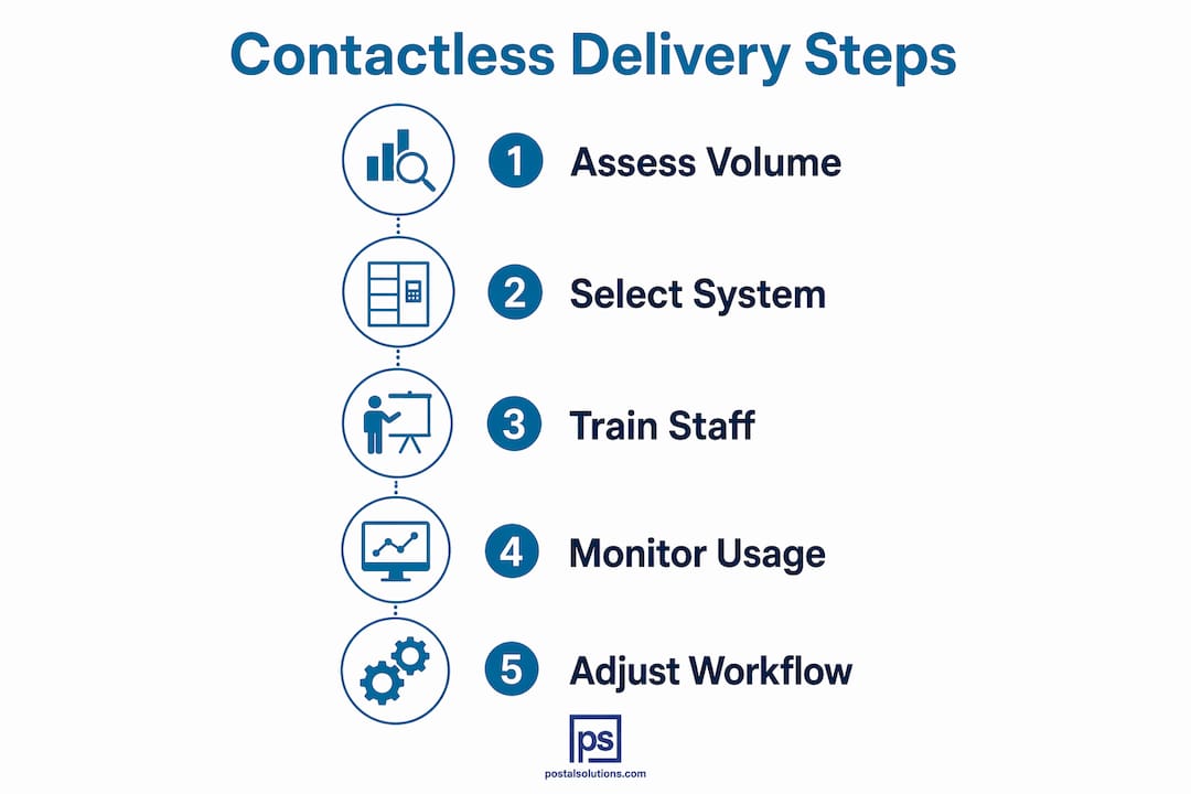 Infographic showing steps to implement contactless package delivery