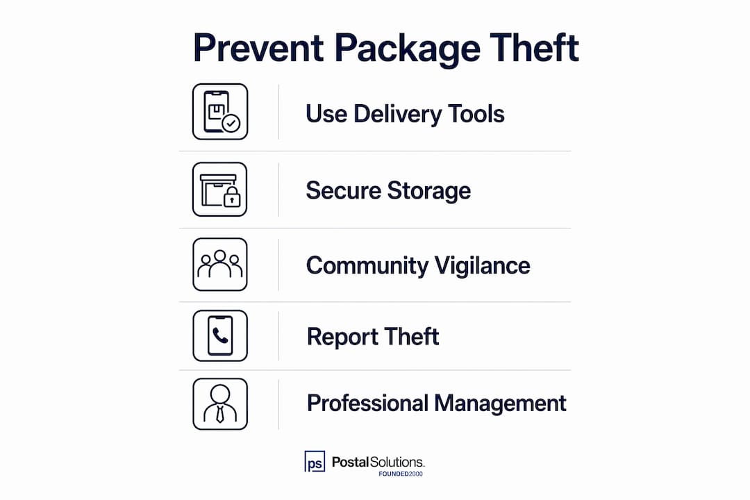 Infographic showing package theft prevention steps