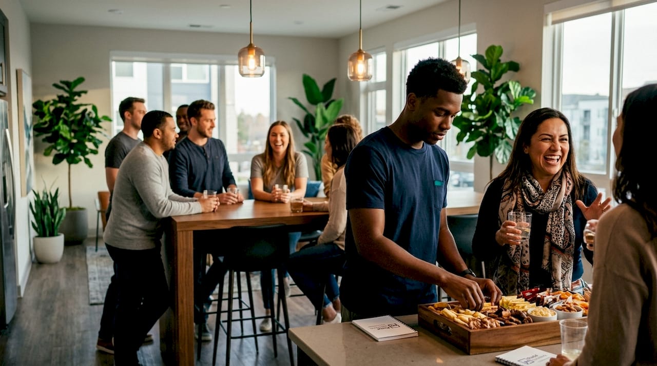 Apartment residents socializing at event