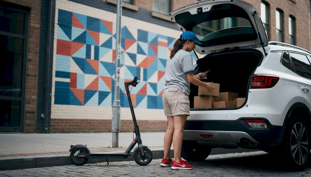 Gig delivery driver loading packages into car